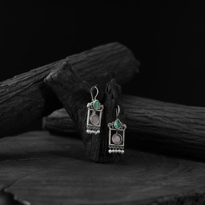 Saanjh Bela Pink & Green Camel Oxidised Earrings