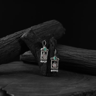 Saanjh Bela Soft Pink & Green Camel Oxidised Earrings