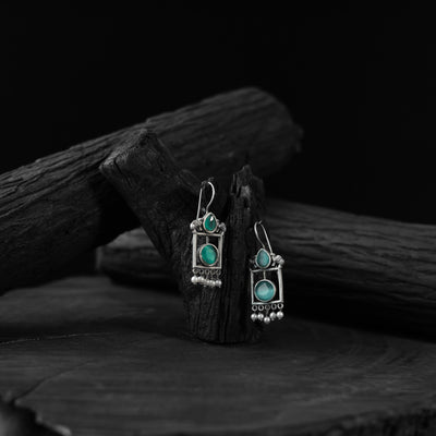 Saanjh Bela Green Camel Oxidised Earrings