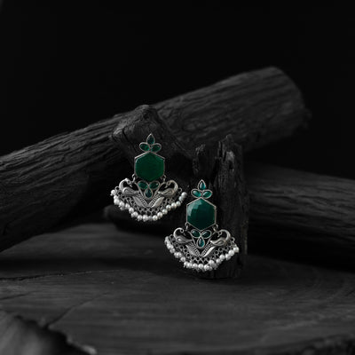 Saanjh Bela Green Peacock Oxidised Earrings