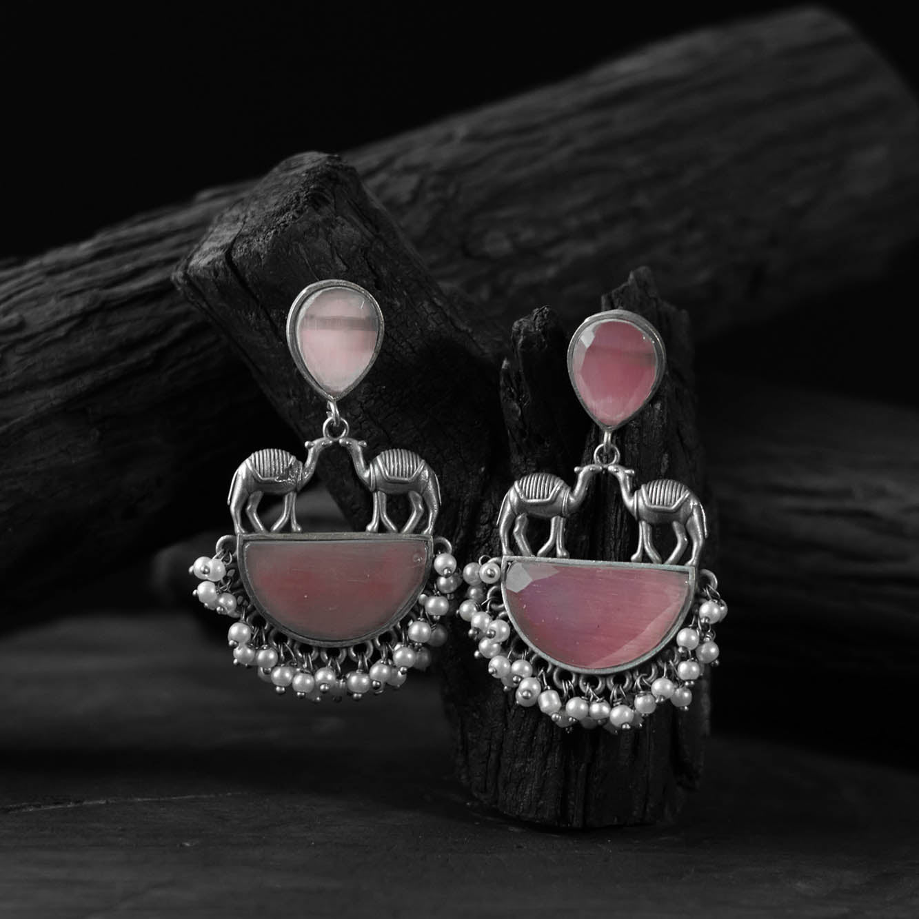 Pink Camel Saanjh Bela Oxidised Earrings
