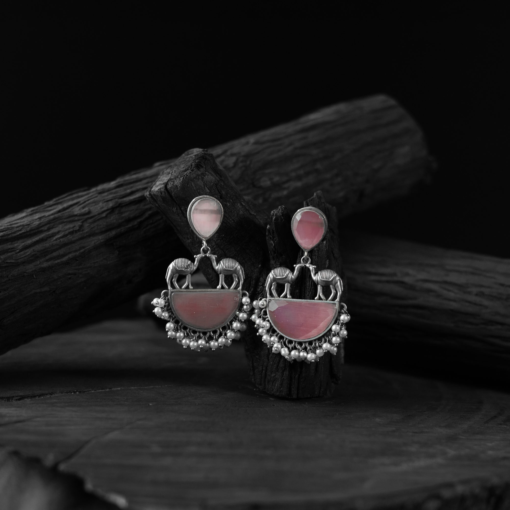 Pink Camel Saanjh Bela Oxidised Earrings