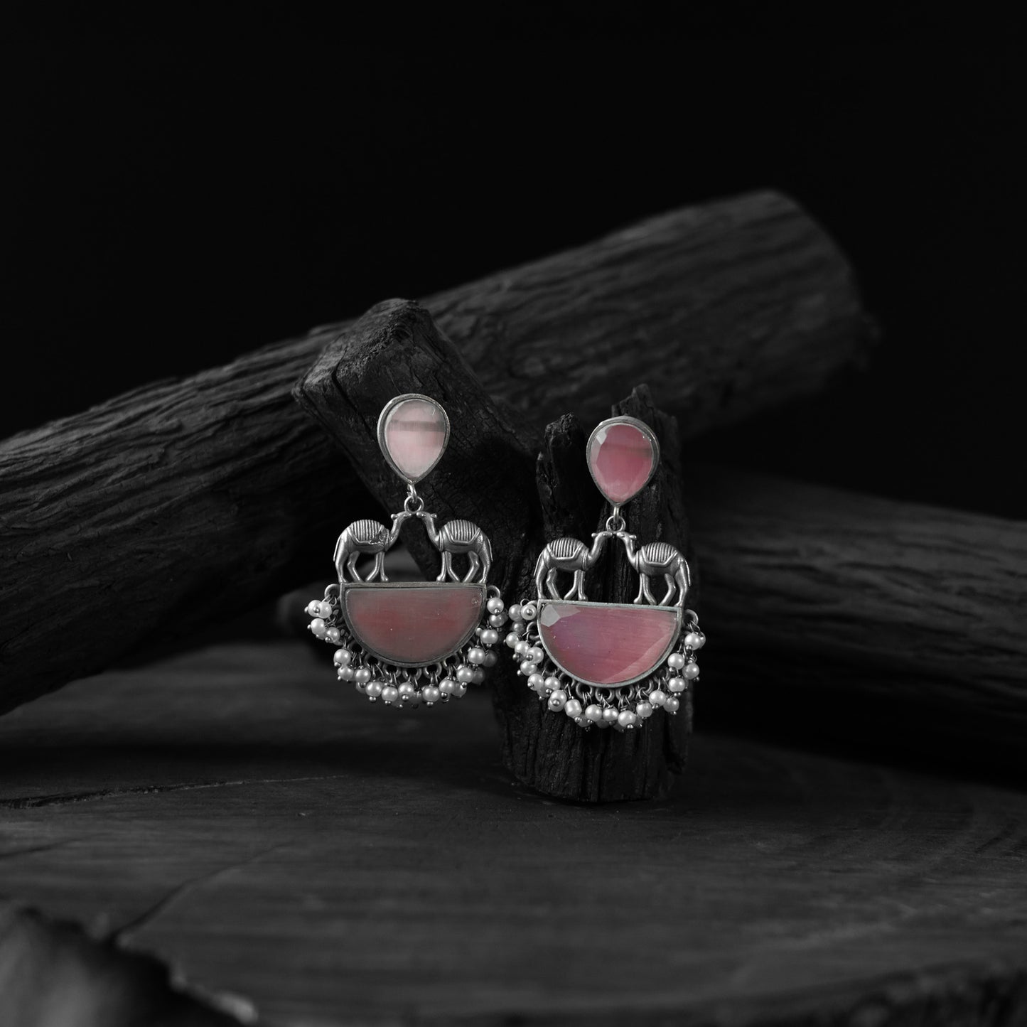 Pink Camel Saanjh Bela Oxidised Earrings