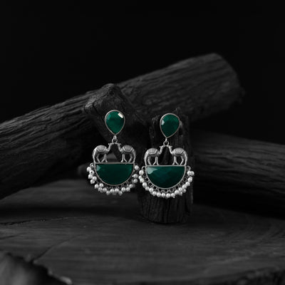 Green Camel Saanjh Bela Oxidised Earrings