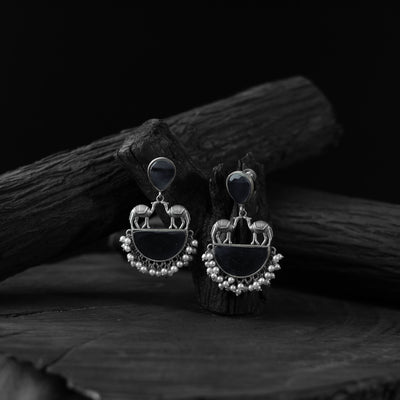 Saanjh Bela Dark Gray Camel Oxidised Earrings