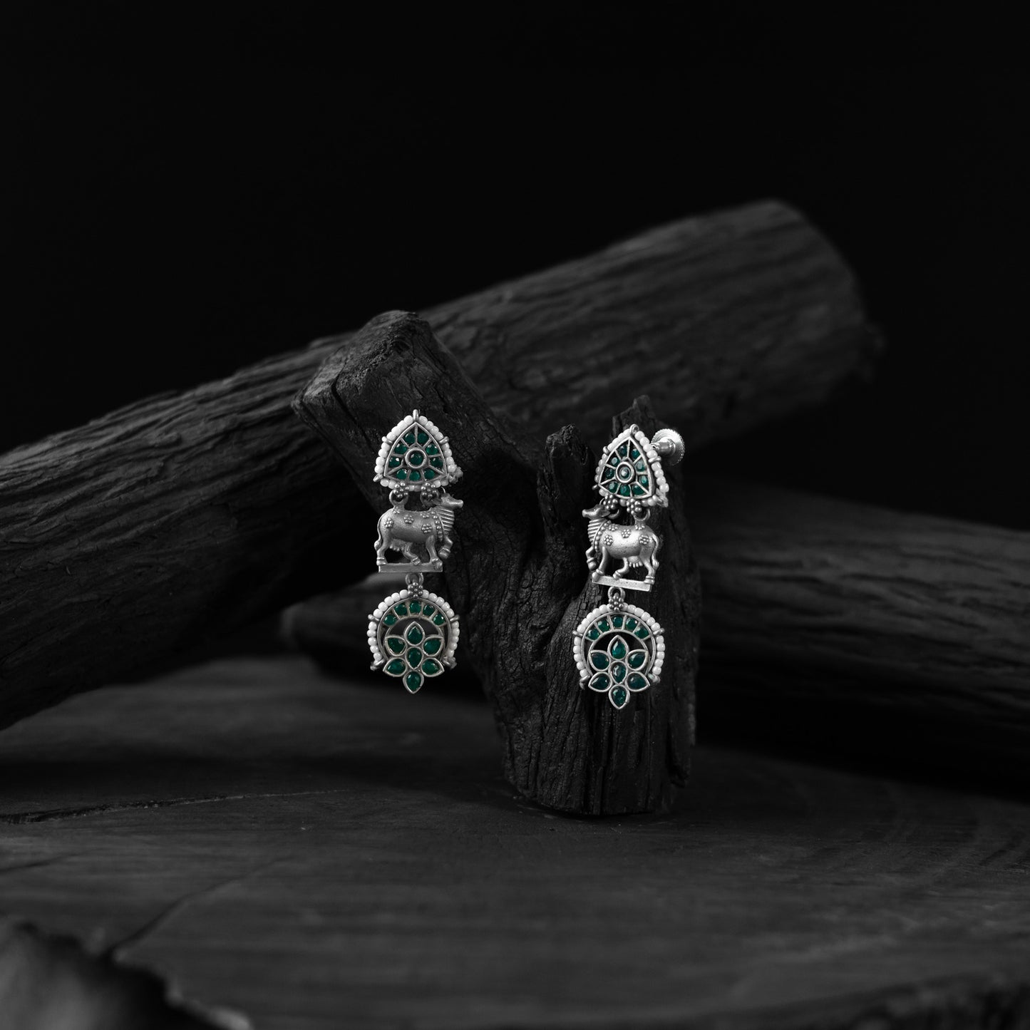 Saanjh Bela Green Nandi Oxidised Earrings