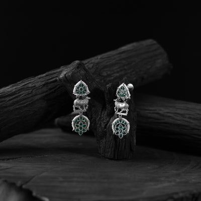 Saanjh Bela Green Nandi Oxidised Earrings