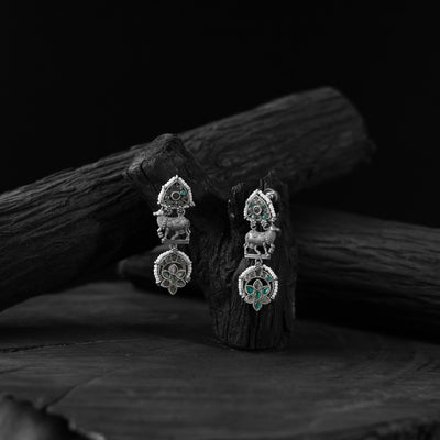 Saanjh Bela Gray & Green Nandi Oxidised Earrings
