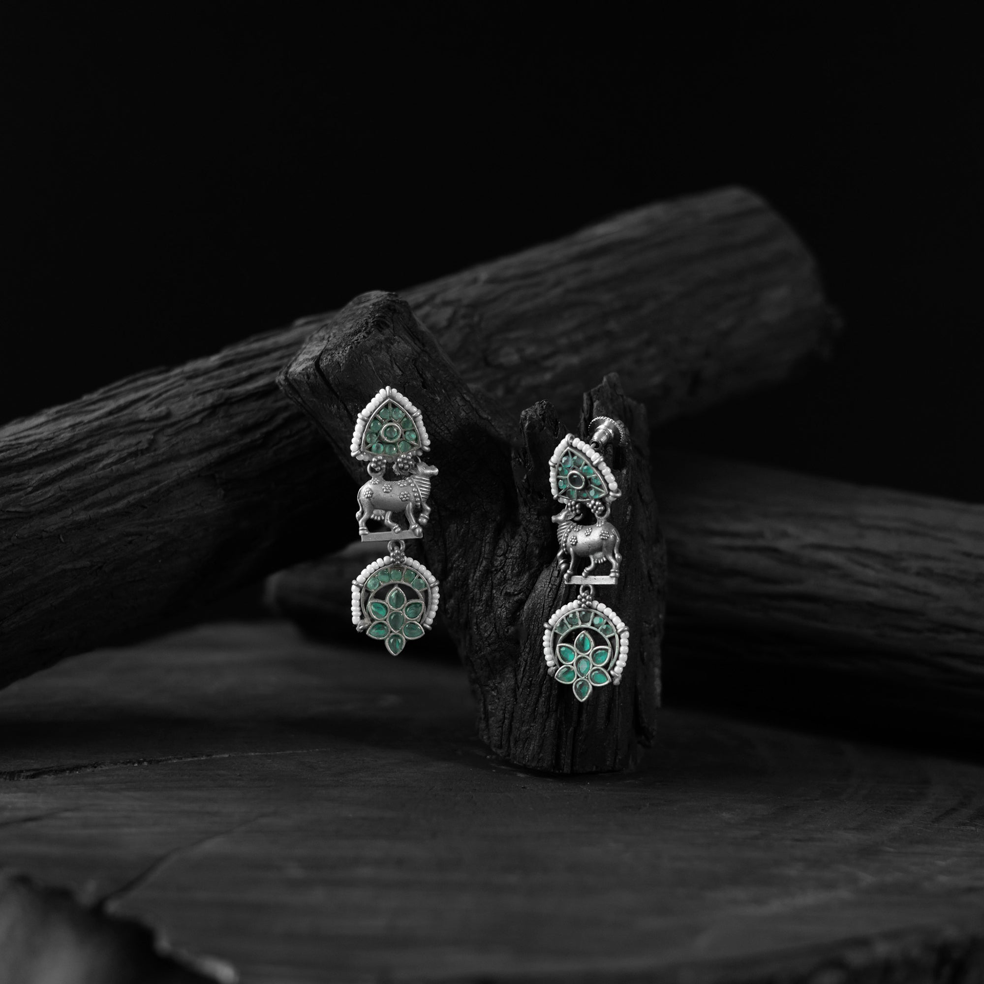 Green Nandi Saanjh Bela Oxidised Earrings