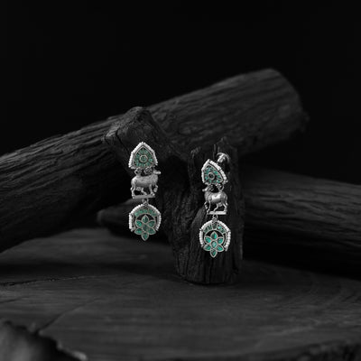 Green Nandi Saanjh Bela Oxidised Earrings