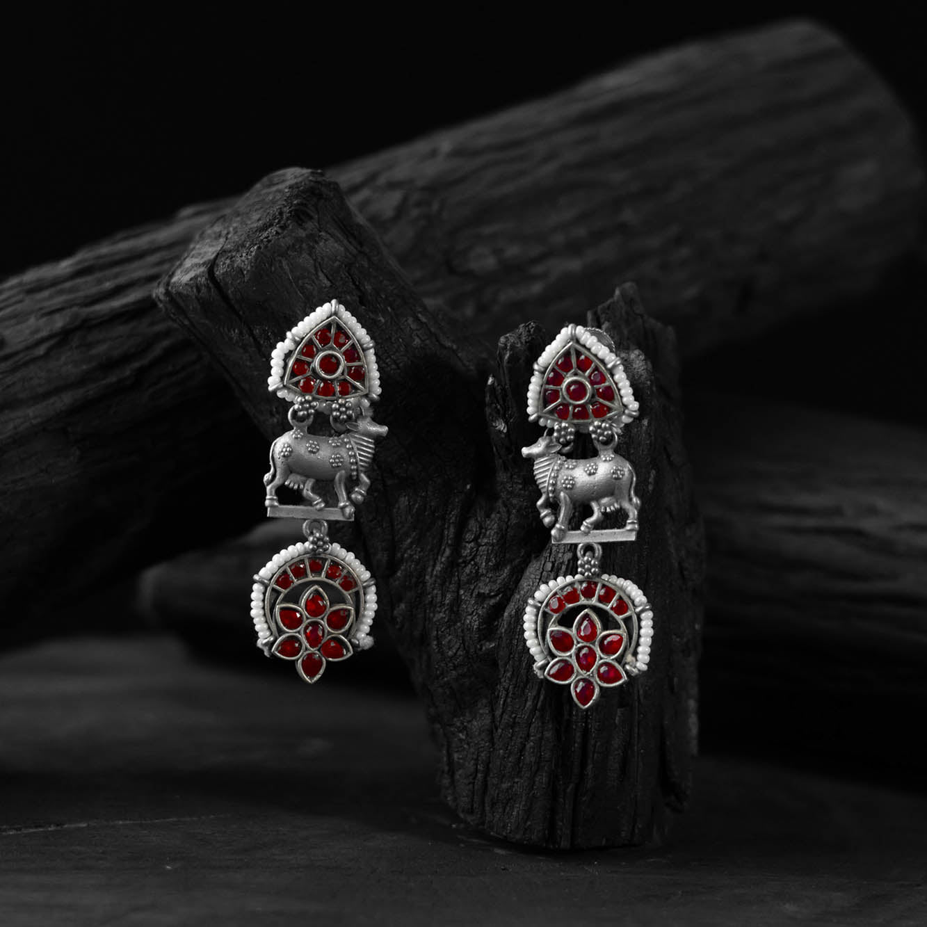 Saanjh Bela Red Nandi Oxidised Earrings