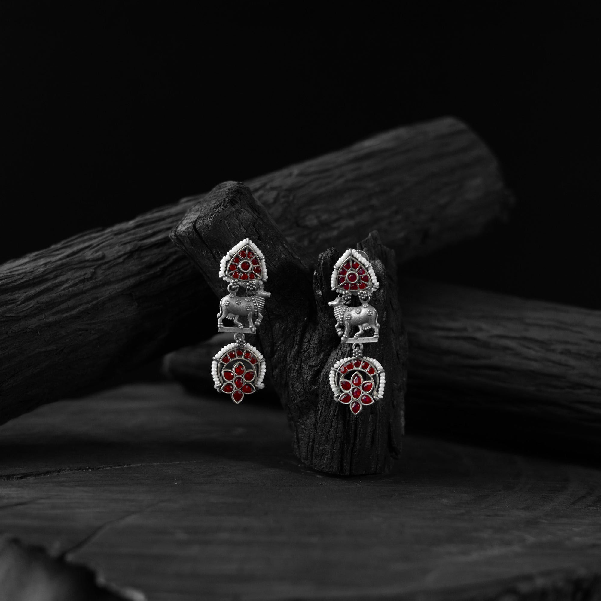 Saanjh Bela Red Nandi Oxidised Earrings
