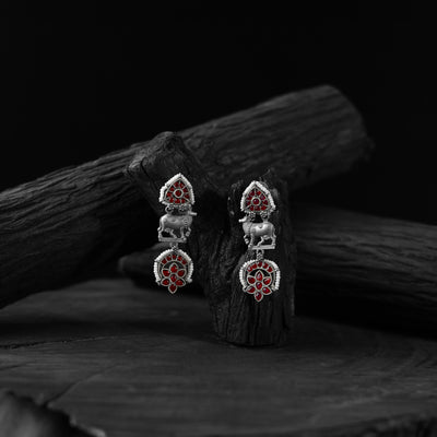 Saanjh Bela Red Nandi Oxidised Earrings