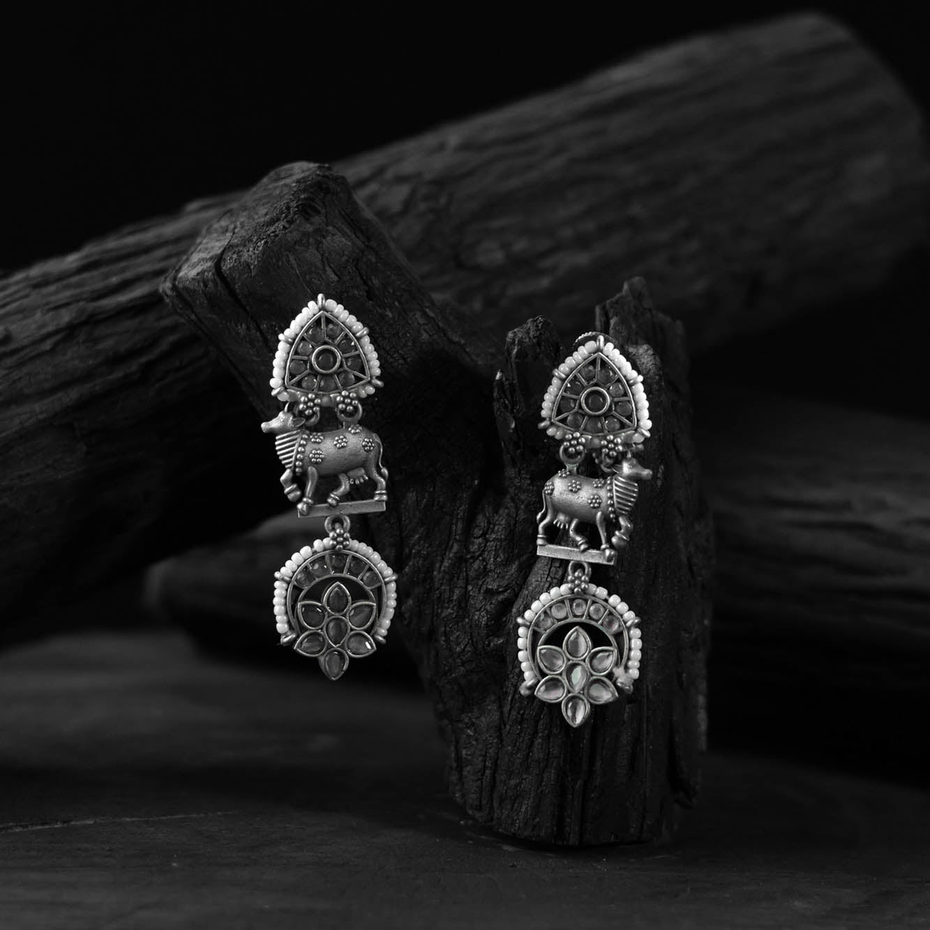Saanjh Bela Gray Nandi Oxidised Earrings
