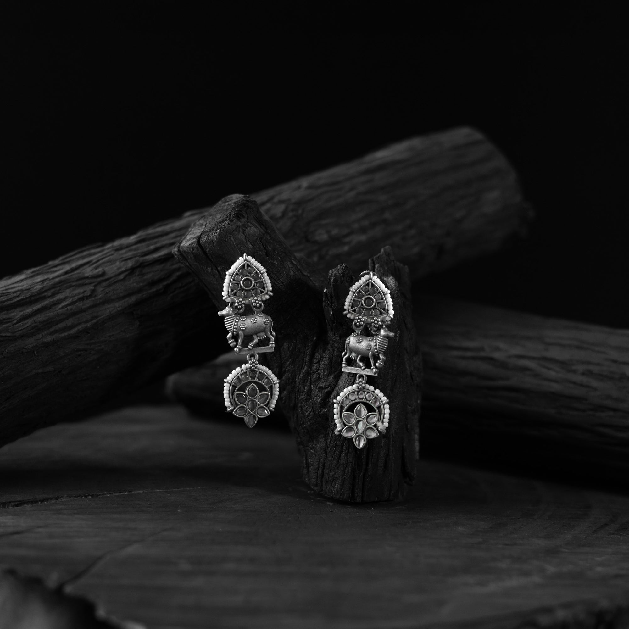 Saanjh Bela Gray Nandi Oxidised Earrings