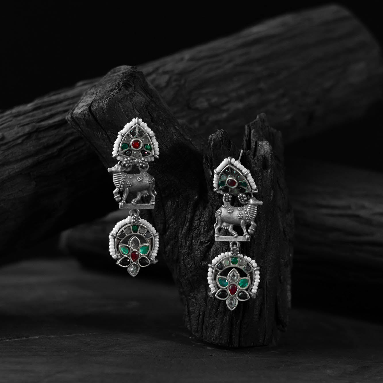Multicolor Nandi Saanjh Bela Oxidised Earrings