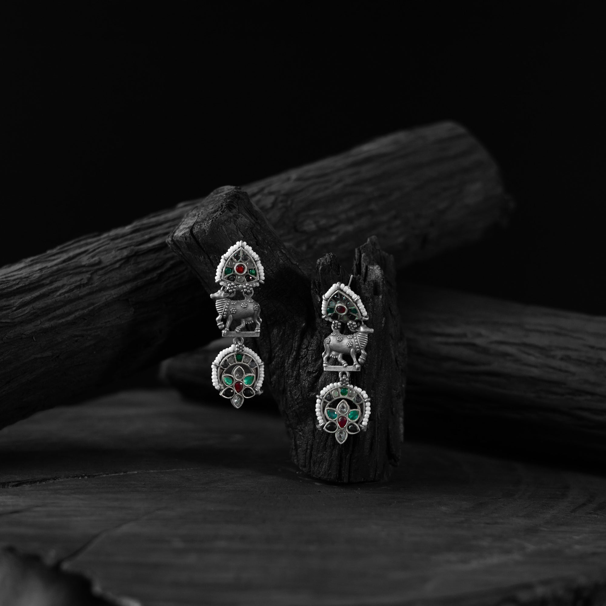 Multicolor Nandi Saanjh Bela Oxidised Earrings