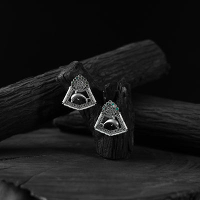 Saanjh Bela Green & Gray Dolphin Oxidised Earrings