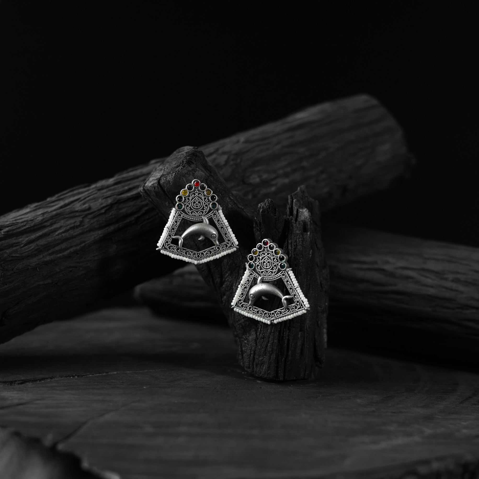 Saanjh Bela Multicolor Dolphin Oxidised Earrings