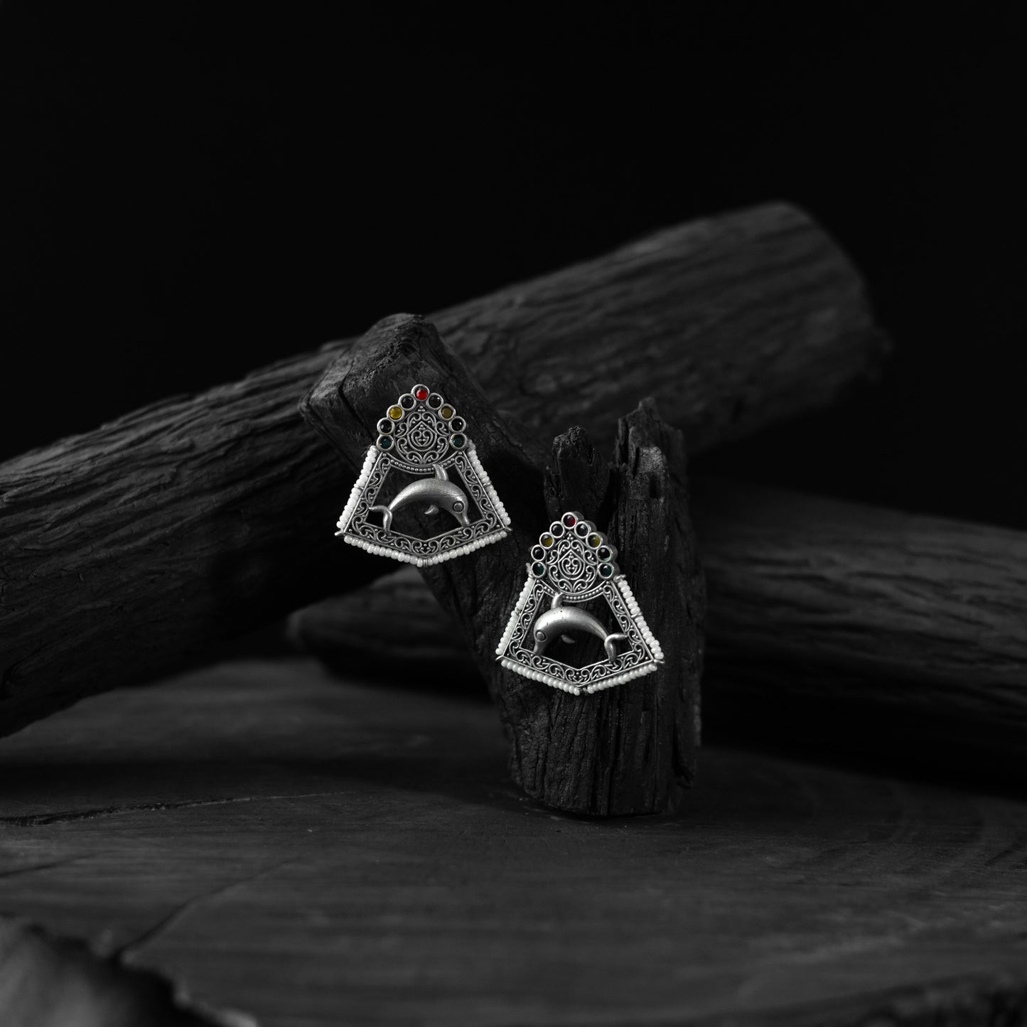 Saanjh Bela Multicolor Dolphin Oxidised Earrings