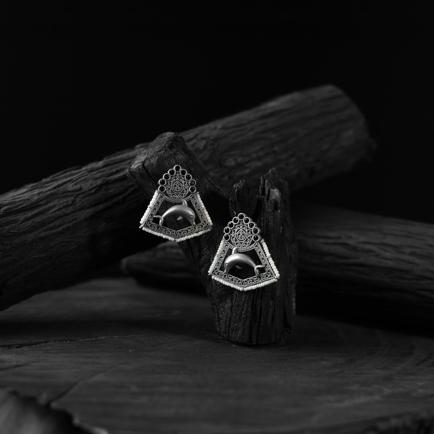 Saanjh Bela Black Dolphin Oxidised Earrings