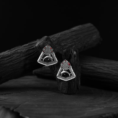Saanjh Bela Red & Gray Dolphin Oxidised Earrings