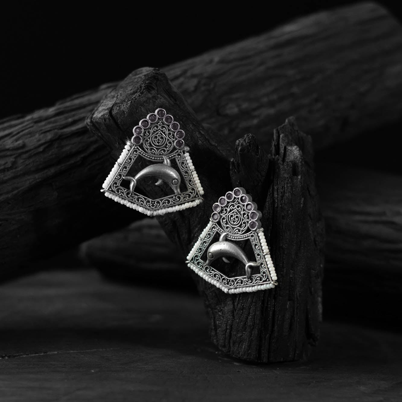 Saanjh Bela Dolphin Oxidised Earrings