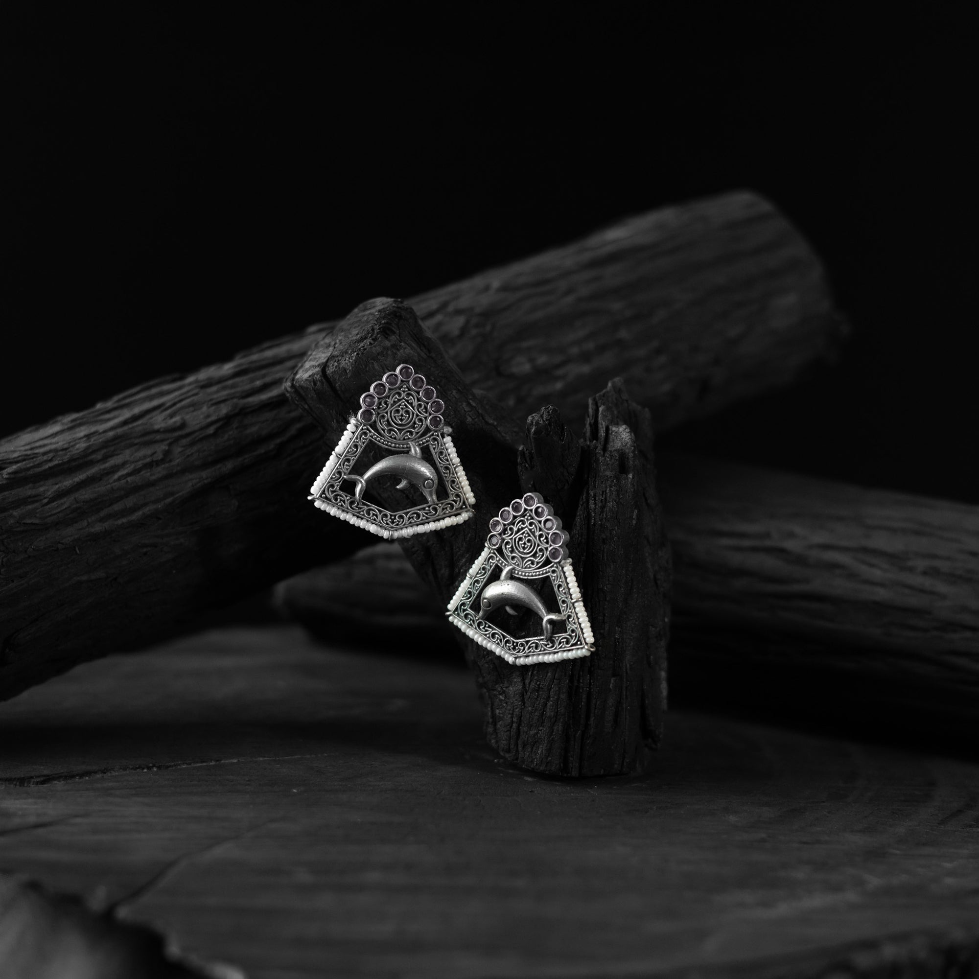 Saanjh Bela Dolphin Oxidised Earrings