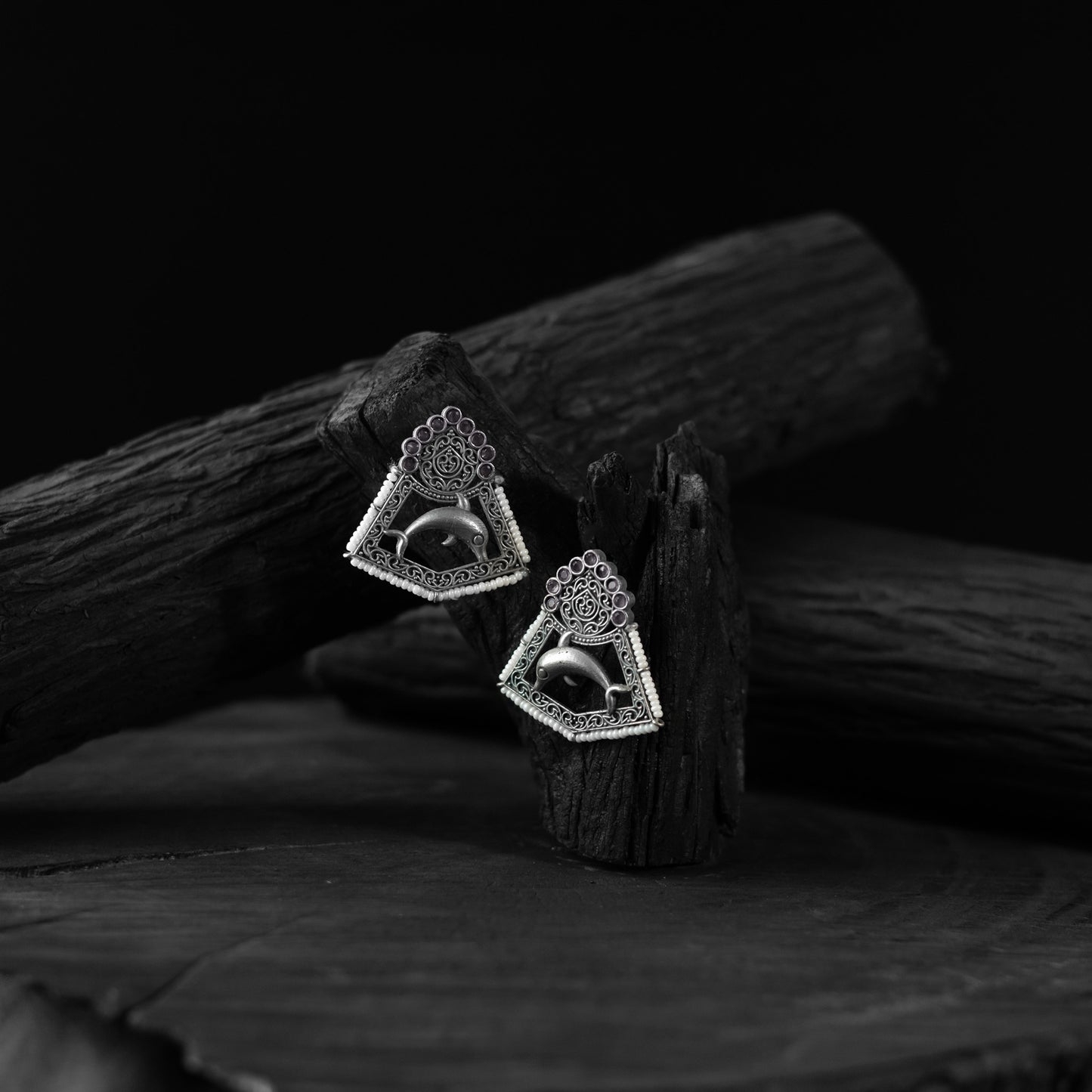 Saanjh Bela Dolphin Oxidised Earrings