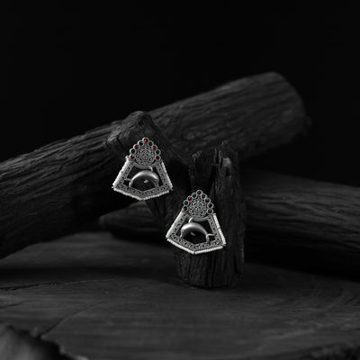 Saanjh Bela Green & Red Dolphin Oxidised Earrings