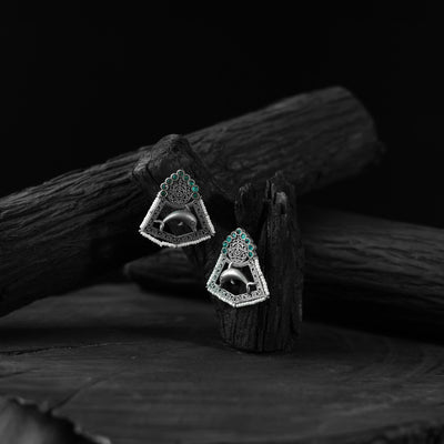 Saanjh Bela Green Dolphin Oxidised Earrings