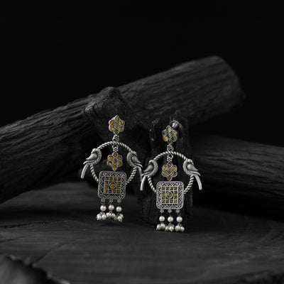 Saanjh Bela Twin Mayuri Yellow Oxidised Earrings