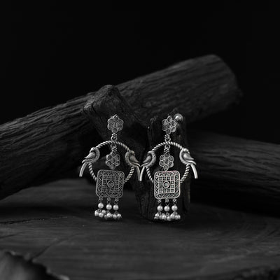 Saanjh Bela Twin Mayuri Gray Oxidised Earrings