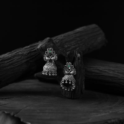 Saanjh Bela Green Twin Mayuri Oxidised Earrings