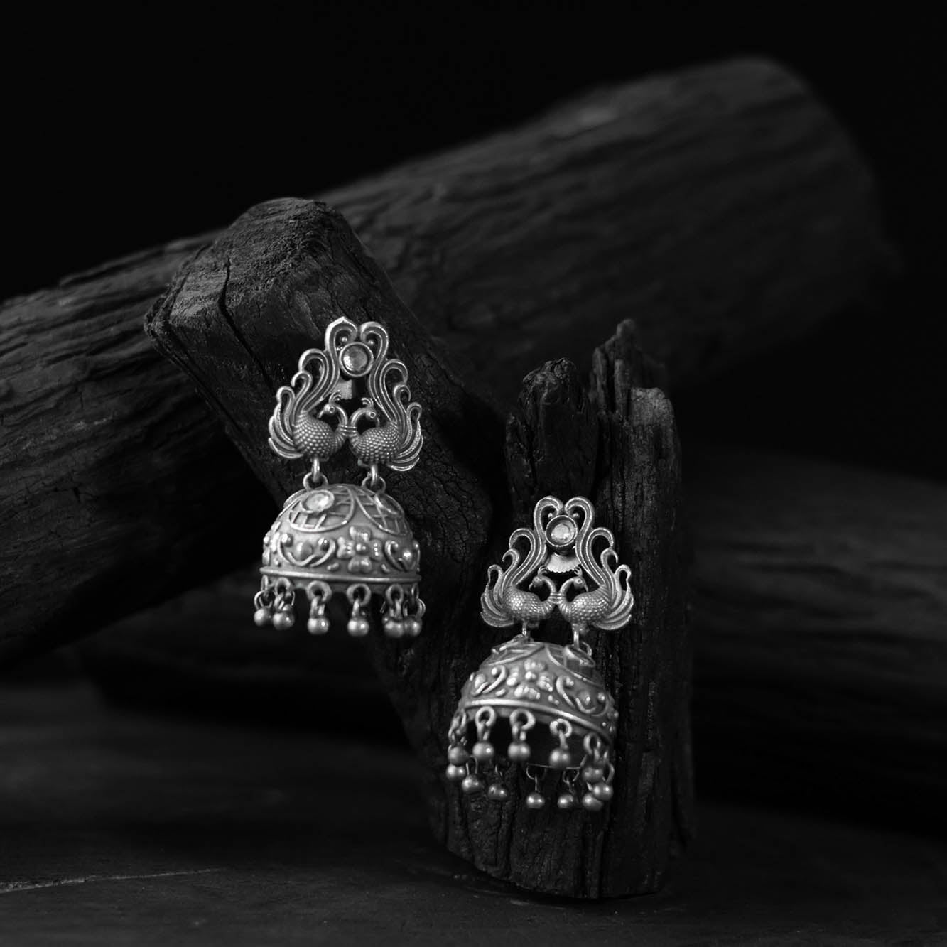 Saanjh Bela Twin Mayuri Oxidised Earrings