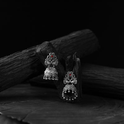 Saanjh Bela Twin Mayuri Red Oxidised Earrings