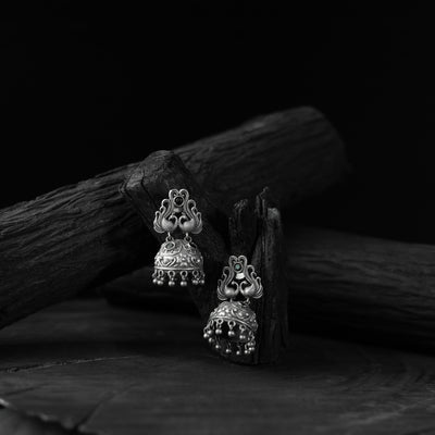 Green Saanjh Bela Twin Mayuri Oxidised Earrings