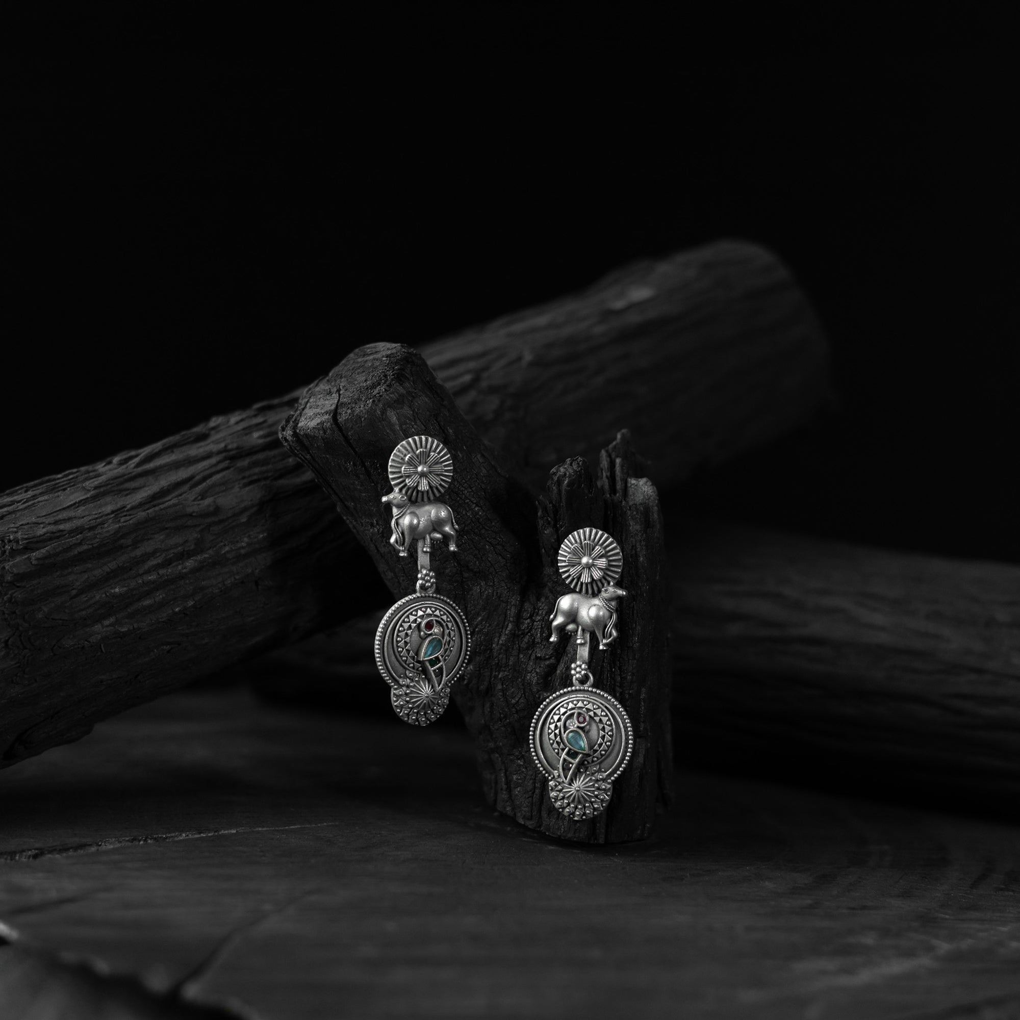 Saanjh Bela Bloom & Nandi Oxidised Earrings
