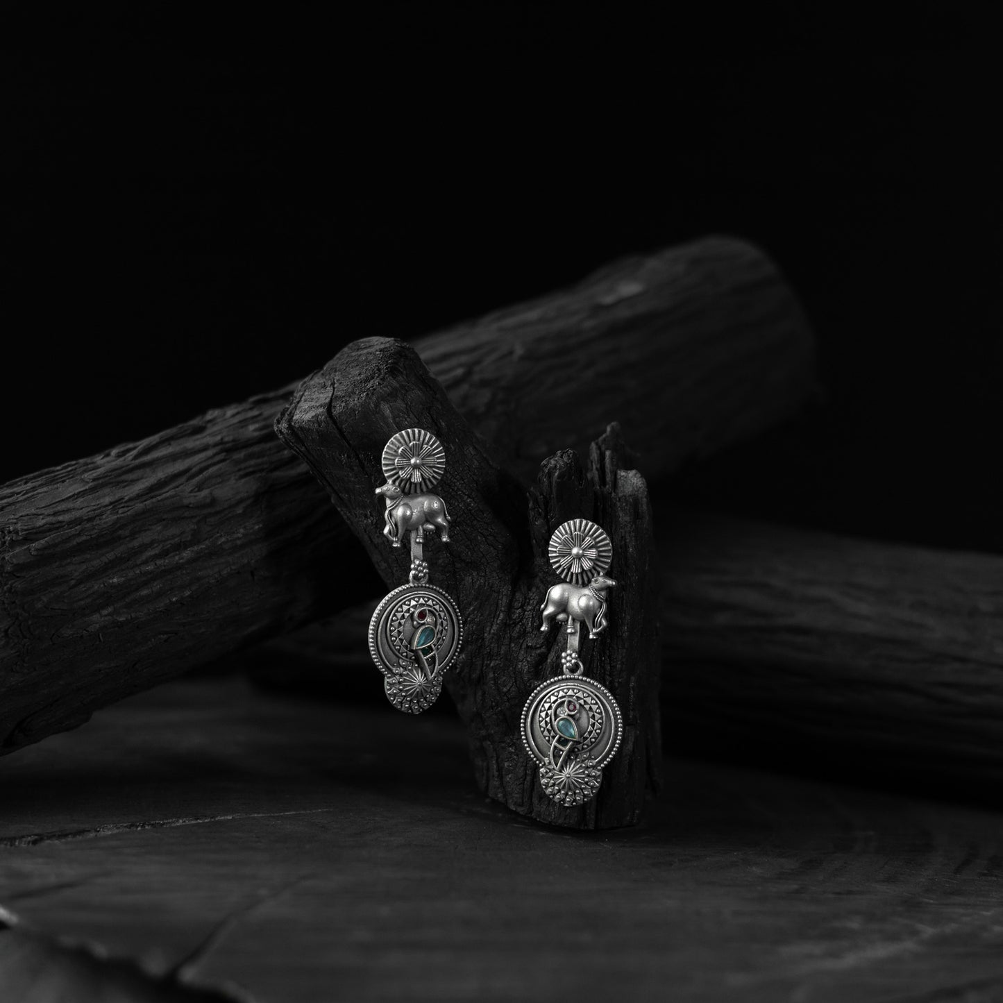 Saanjh Bela Bloom & Nandi Oxidised Earrings