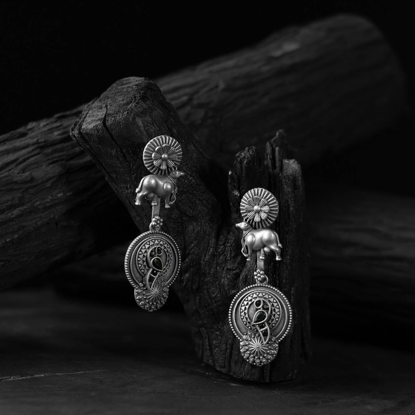 Saanjh Bela Bloom & Nandi Black Oxidised Earrings
