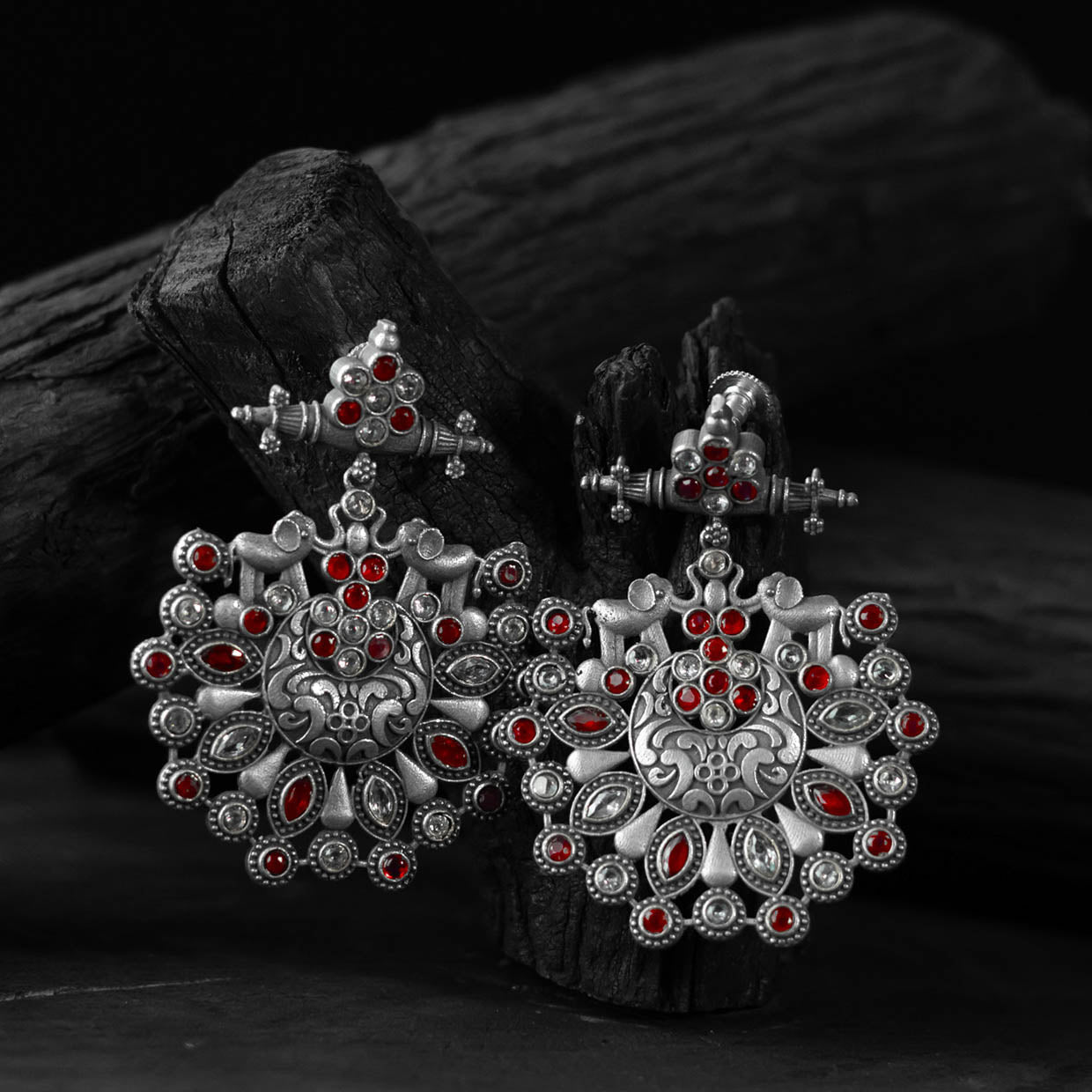 Elephant Ruby Saanjh Bela Oxidised Earrings