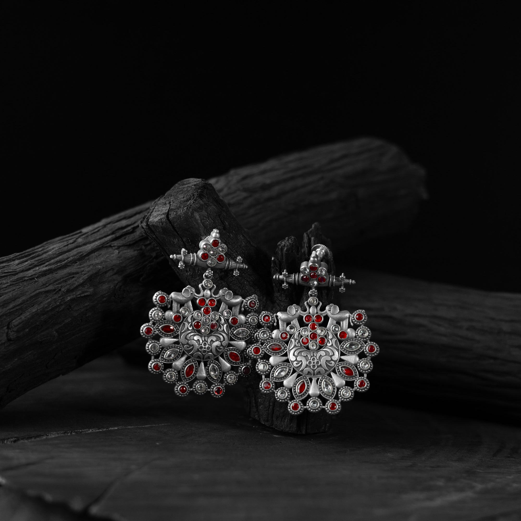 Elephant Ruby Saanjh Bela Oxidised Earrings
