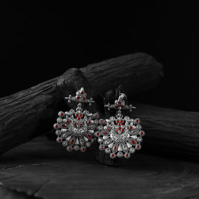 Elephant Ruby Saanjh Bela Oxidised Earrings