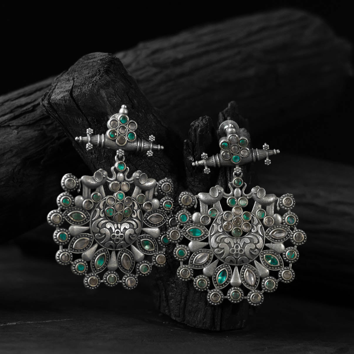 Elephant Green Saanjh Bela Oxidised Earrings