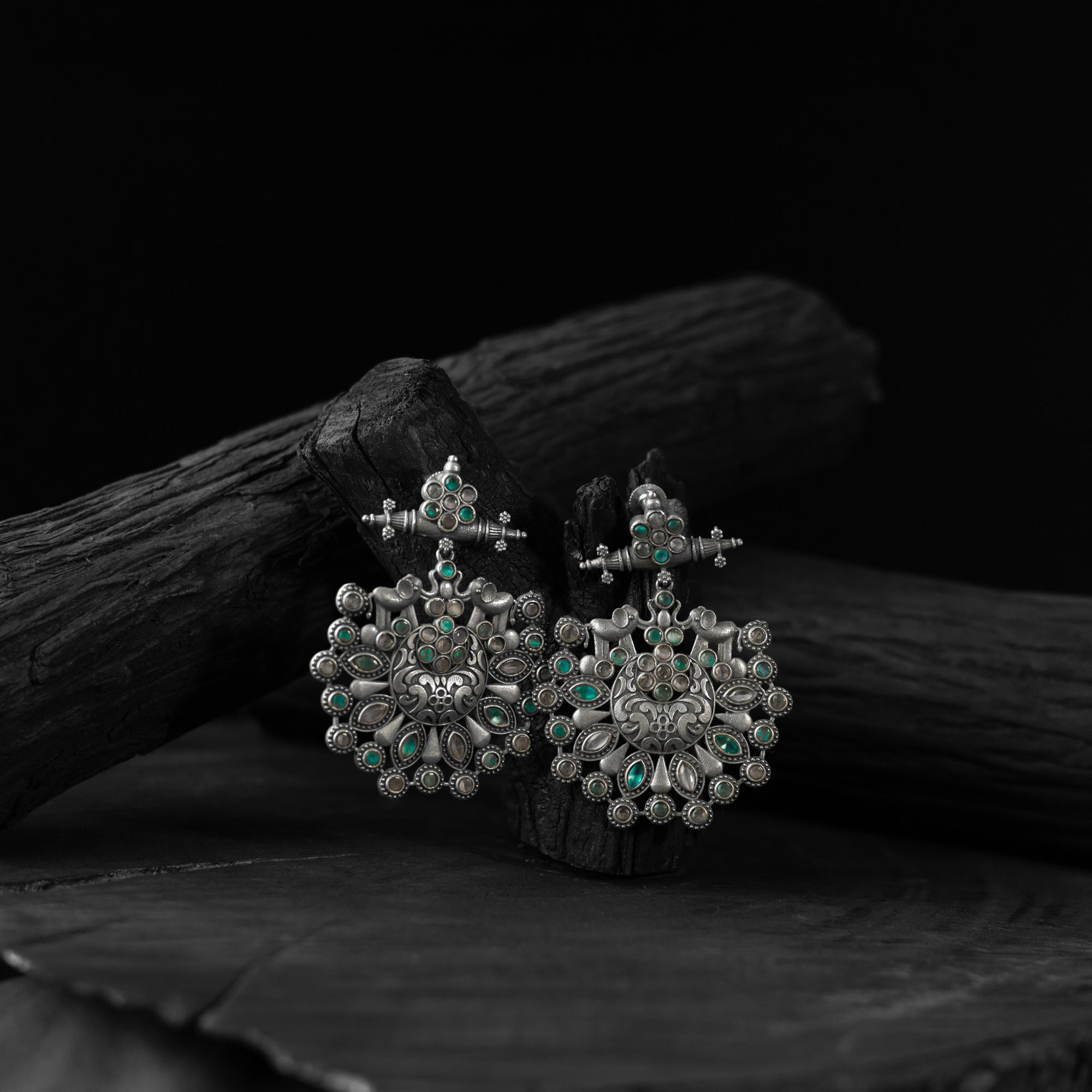 Elephant Green Saanjh Bela Oxidised Earrings