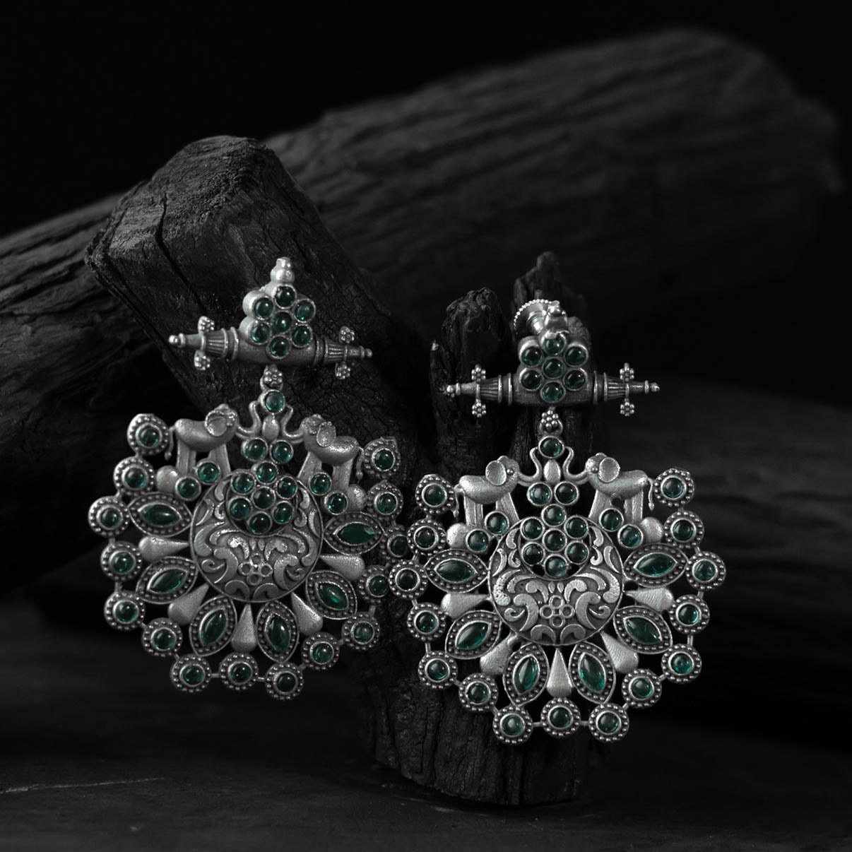 Elephant Saanjh Bela Green Oxidised Earrings