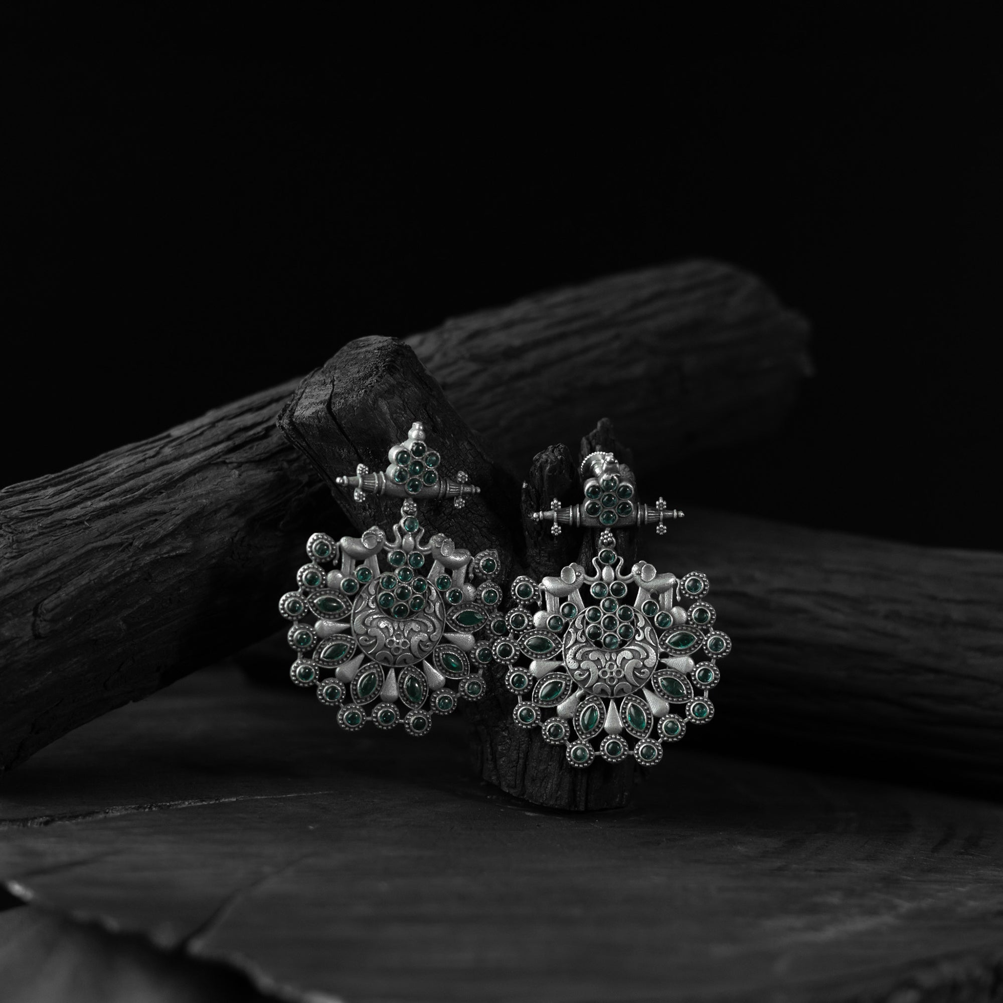 Elephant Saanjh Bela Green Oxidised Earrings