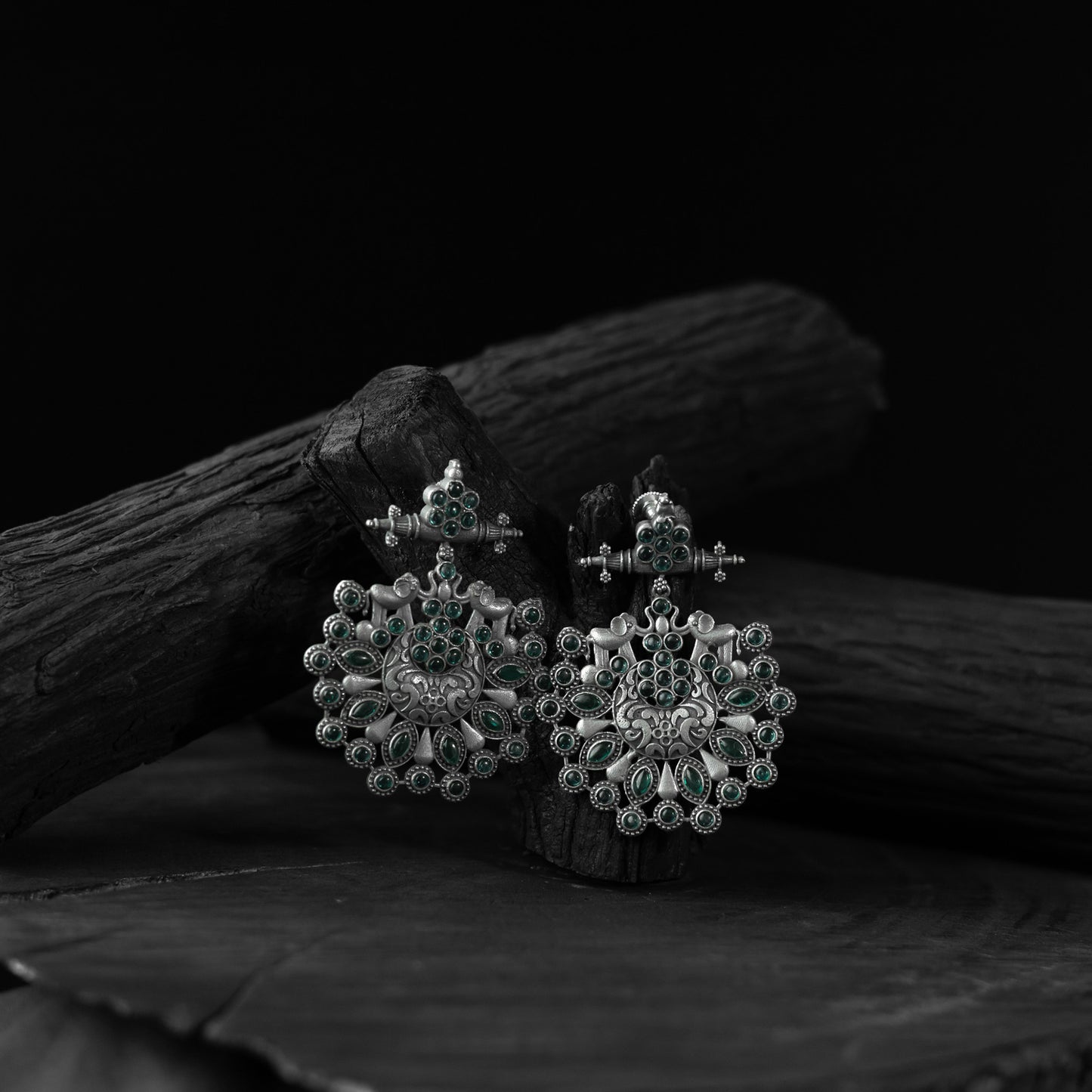 Elephant Saanjh Bela Green Oxidised Earrings