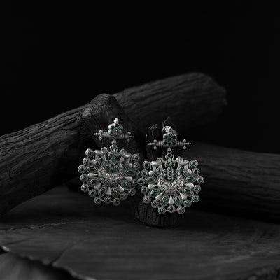 Elephant Saanjh Bela Green Oxidised Earrings