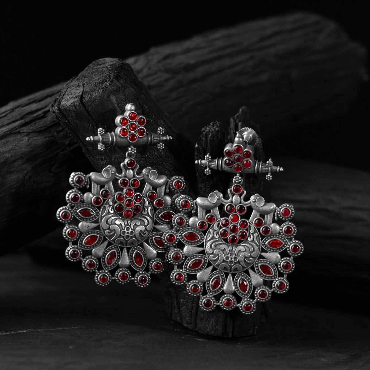 Elephant Saanjh Bela Ruby Oxidised Earrings